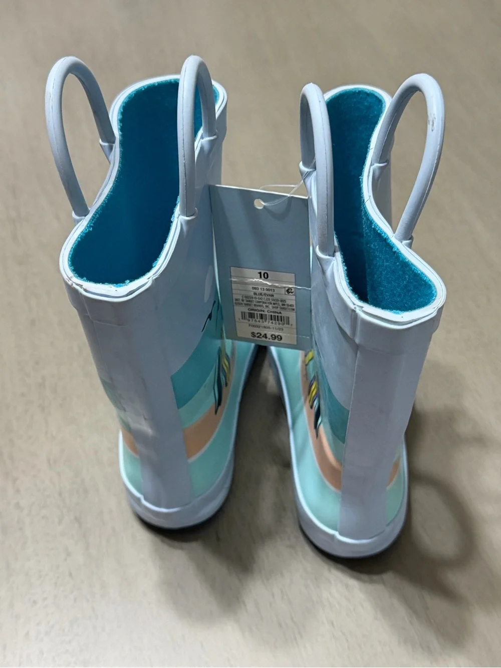Cat & Jack Light Blue Kids Surf Van Rain Boots with Yellow Sun